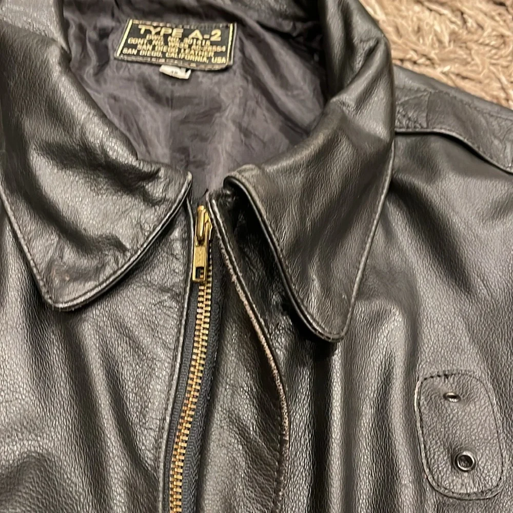 Vintage 90s Type A-2 Flight Leather Jacket 48 Deadstock Black San Diego